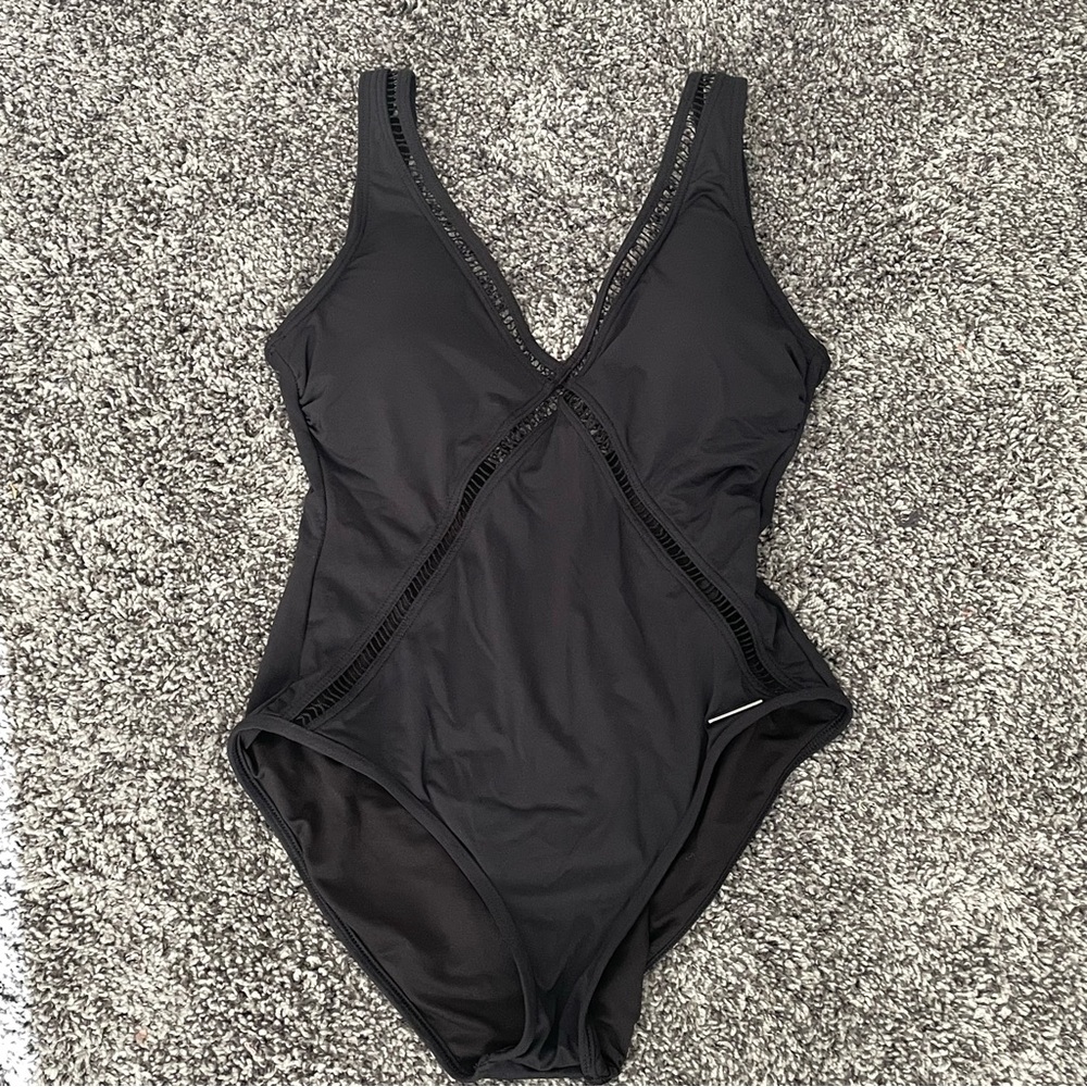 Michael Kors Black Cut Out Trim One-Piece Swimsuit Size 10